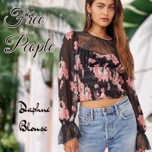 FREE PEOPLE Daphne Ruched Floral
Long Sleeve Sheer Lace Blouse NWT/MD